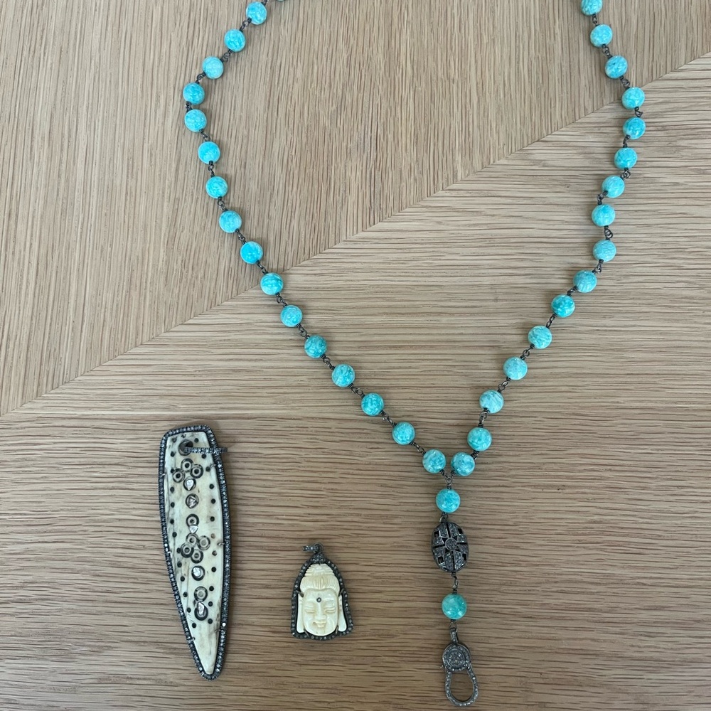 Turquoise Beaded Necklace with Silver Accents
